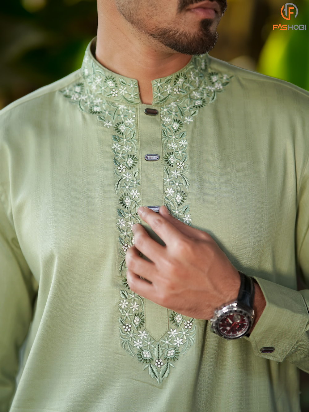 Olive Regular-Fit Panjabi – Premium Solid Cotton