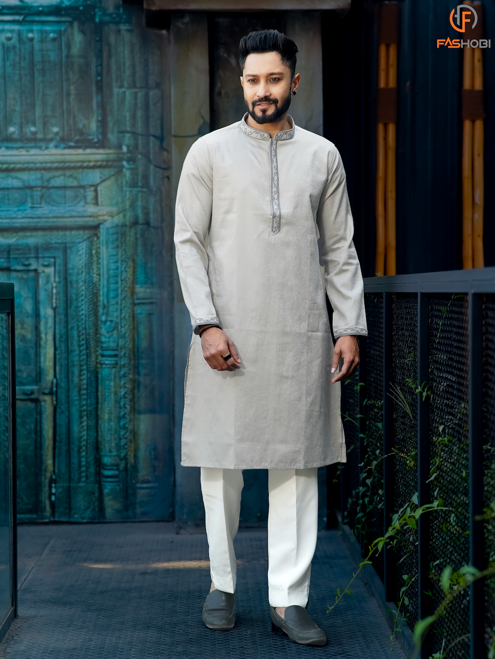 Luxurious Silver Grey Silk Cotton Panjabi