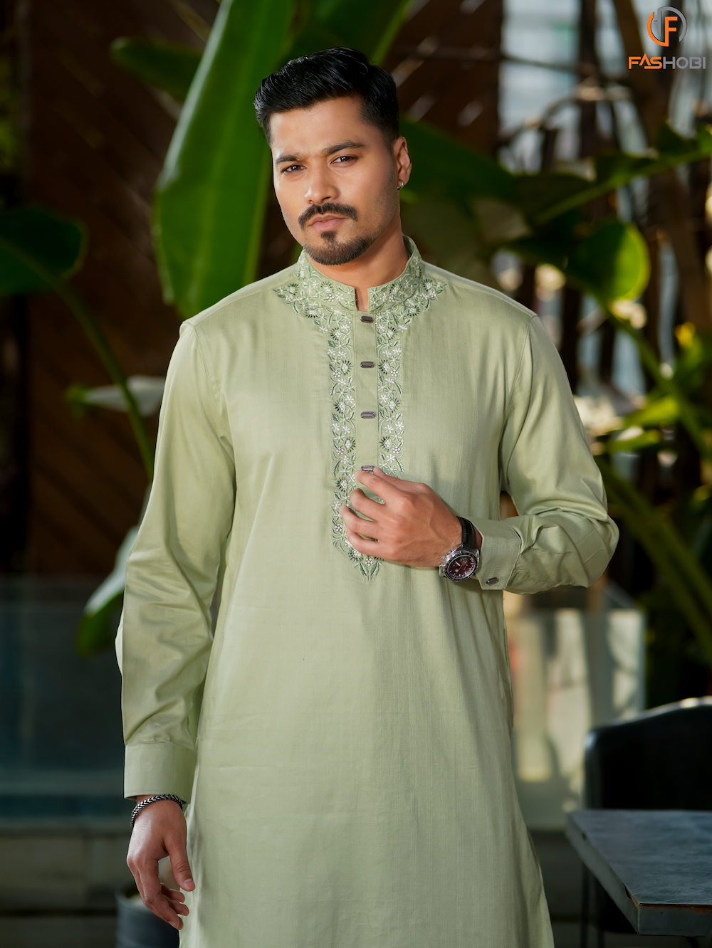 Olive Regular-Fit Panjabi – Premium Solid Cotton