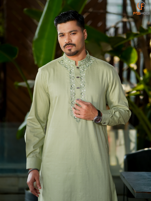 Olive Regular-Fit Panjabi – Premium Solid Cotton