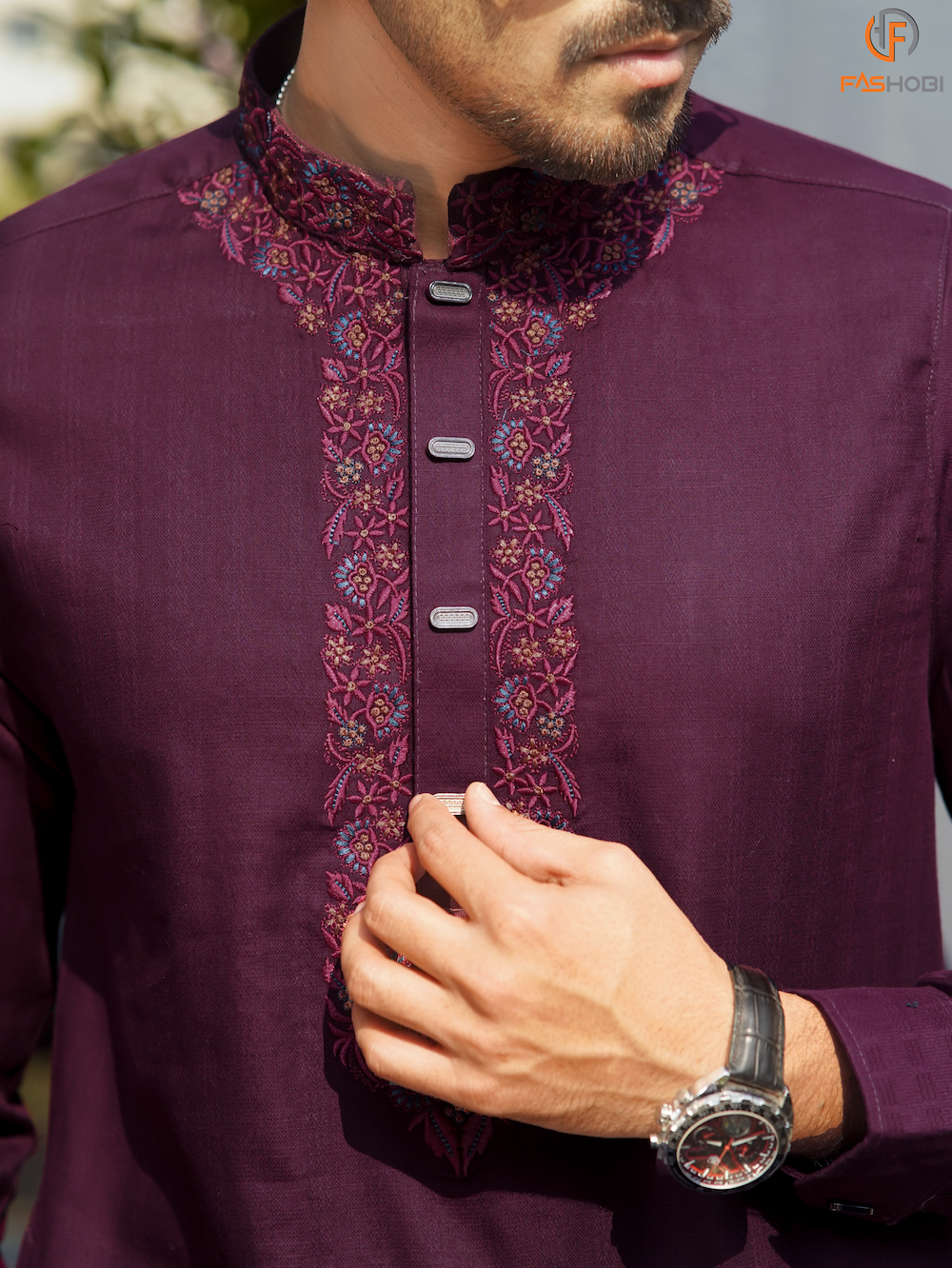 Solid Cotton Panjabi - Burgundy/Maroon