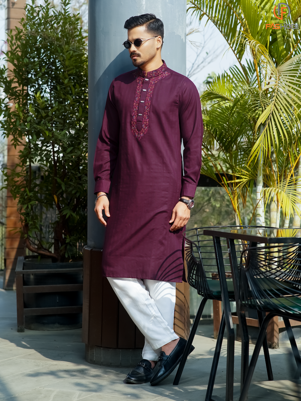 Solid Cotton Panjabi - Burgundy/Maroon