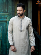 Luxurious Silver Grey Silk Cotton Panjabi