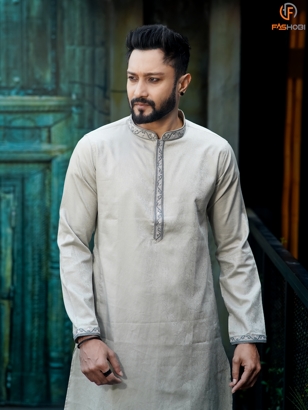 Luxurious Silver Grey Silk Cotton Panjabi